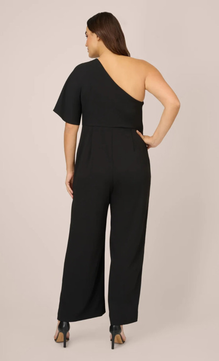 Adrianna Papell Plus Size 16W Black Flutter One Shoulder Wide Leg Jumpsuit NWT - Picture 2 of 16